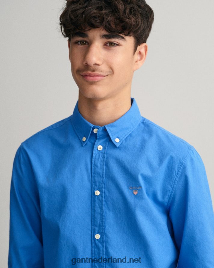 GANT jeugd paleis blauw katoenen twill overhemd voor tienerjongens R48460832