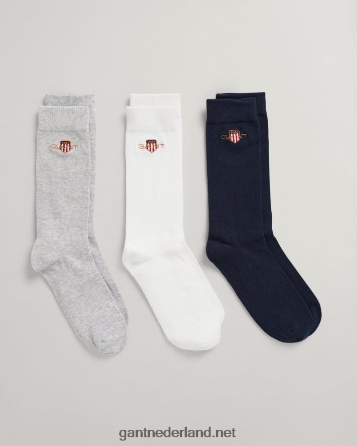 GANT jeugd lichtgrijs gemêleerd 3-pack archive shield sokken voor tienerjongens R48460873