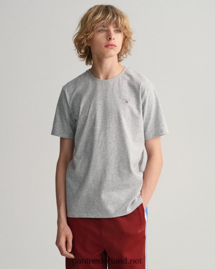 GANT jeugd lichtgrijs gemêleerd tieners originele t-shirt R48460798