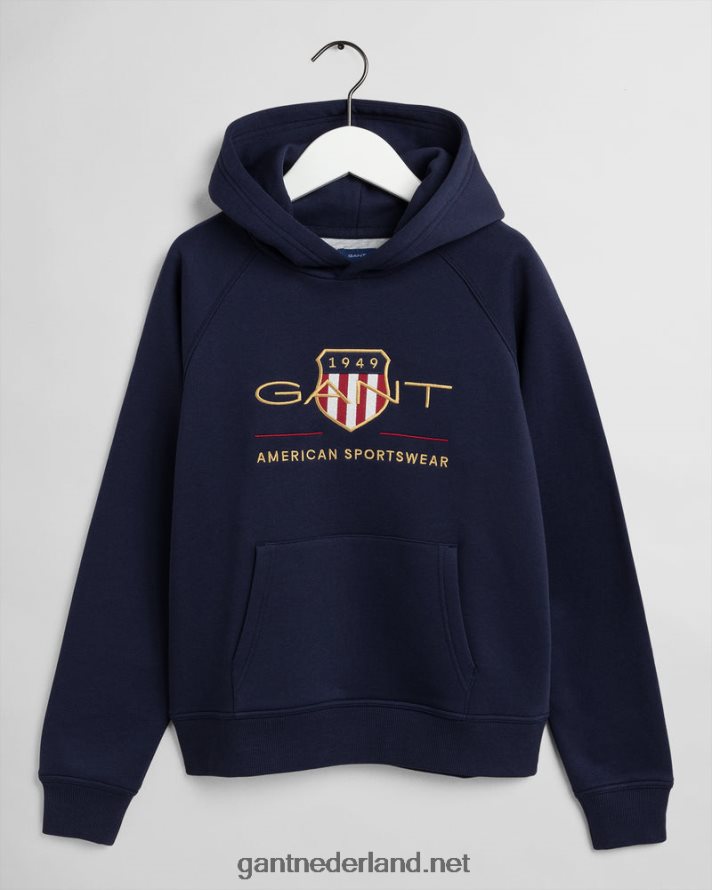 GANT jeugd avond blauw hoodie met schild voor tieners R48460843