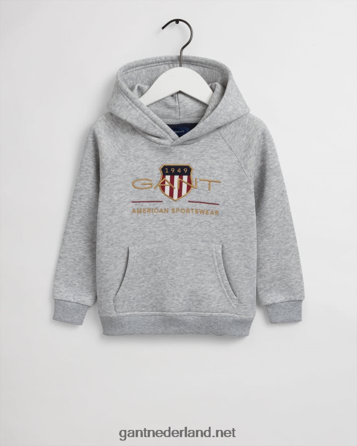 GANT jeugd lichtgrijs gemêleerd hoodie met schild voor kinderen R48460864