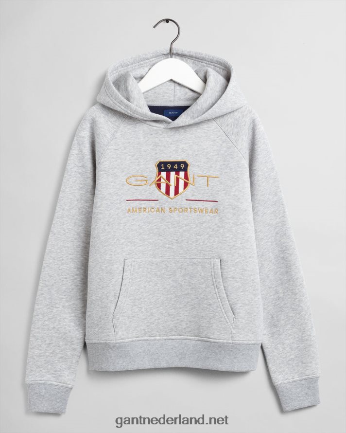 GANT jeugd lichtgrijs gemêleerd hoodie met schild voor tieners R48460847