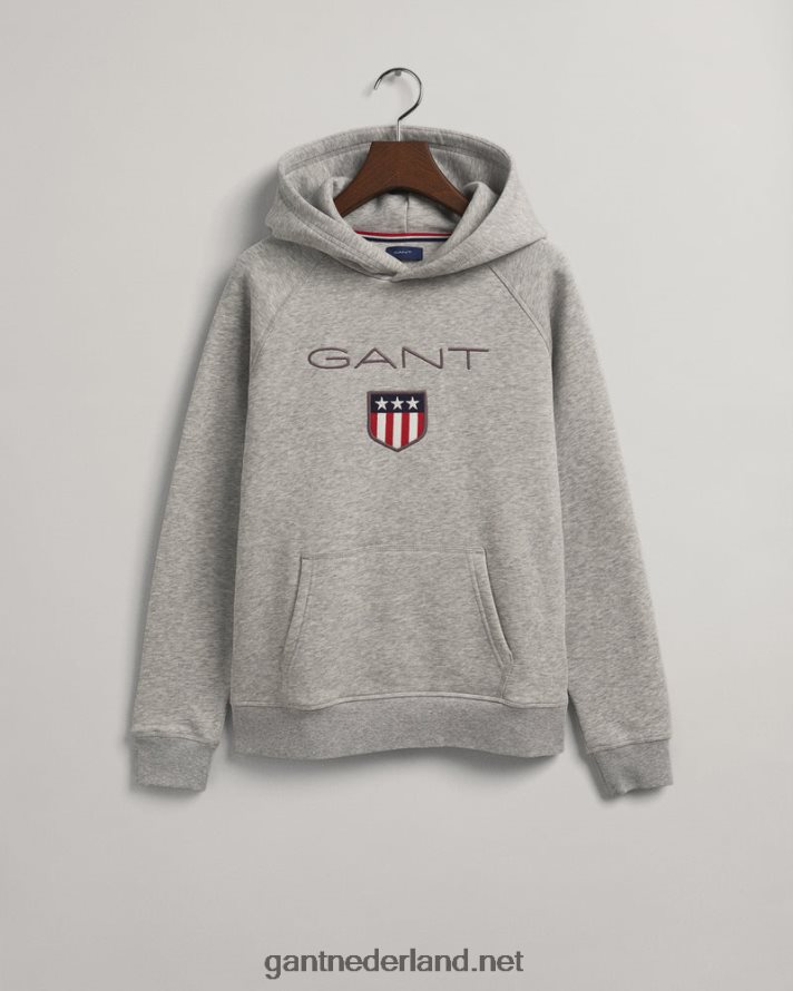 GANT jeugd lichtgrijs gemêleerd schild hoodie voor tieners R48460859