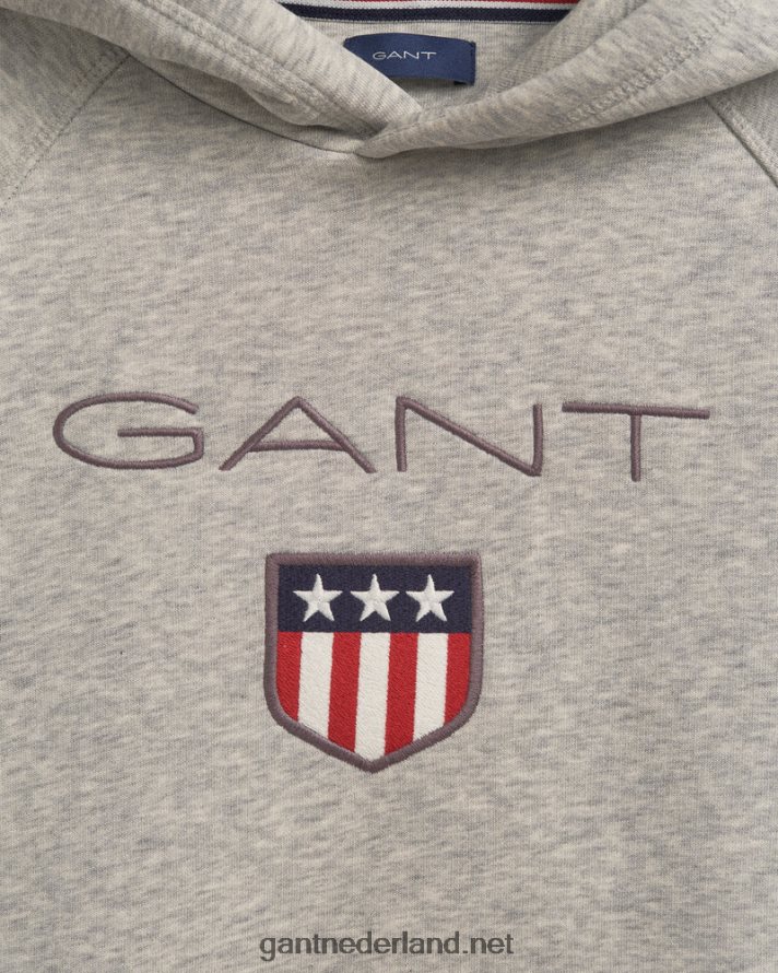 GANT jeugd lichtgrijs gemêleerd schild hoodie voor tieners R48460859