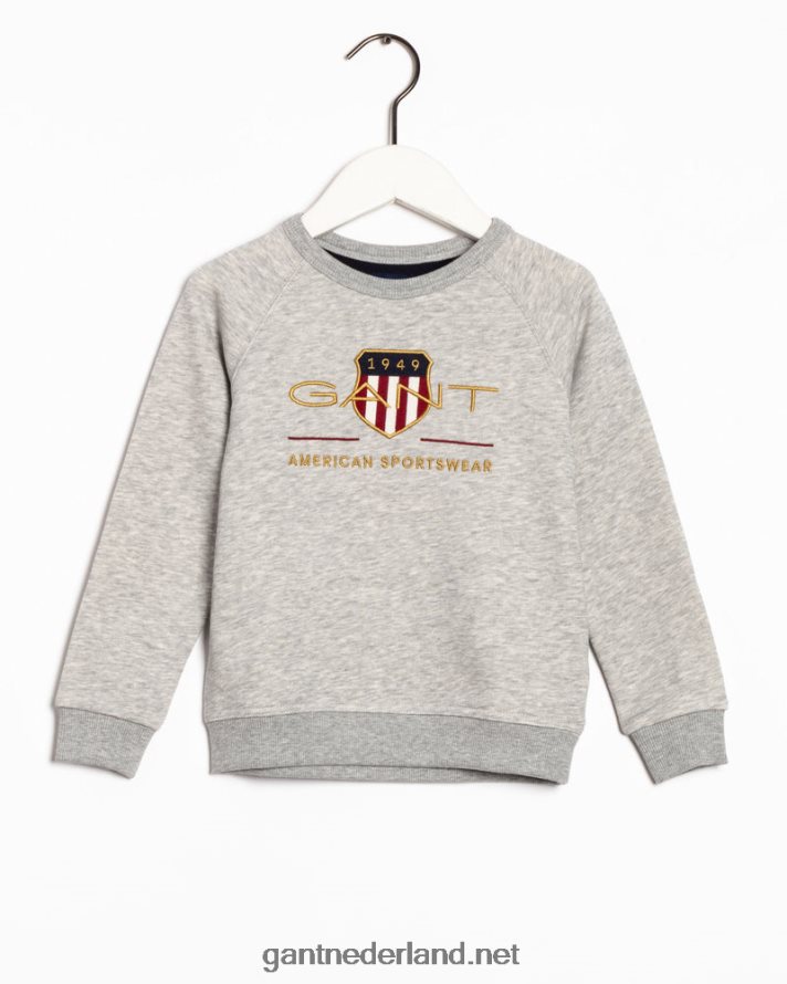 GANT jeugd lichtgrijs gemêleerd sweatshirt met ronde hals voor kinderen uit het archief R48460862