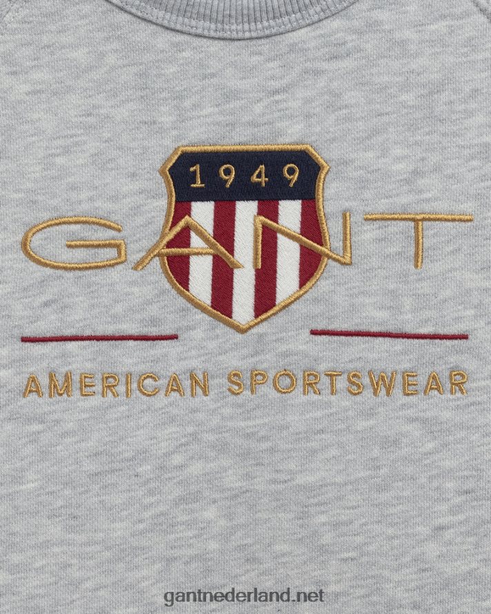 GANT jeugd lichtgrijs gemêleerd sweatshirt met ronde hals voor kinderen uit het archief R48460862