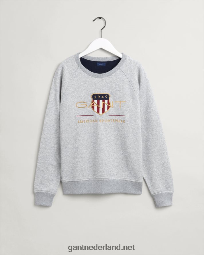 GANT jeugd lichtgrijs gemêleerd tieners archive shield sweatshirt met ronde hals R48460845
