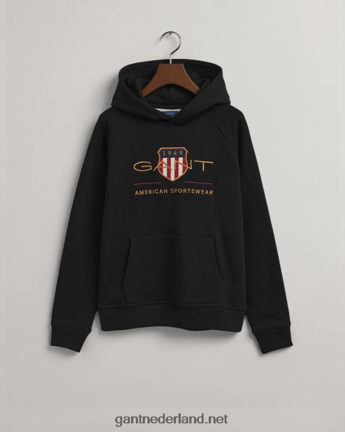 GANT jeugd zwart hoodie met schild voor tieners R48460848