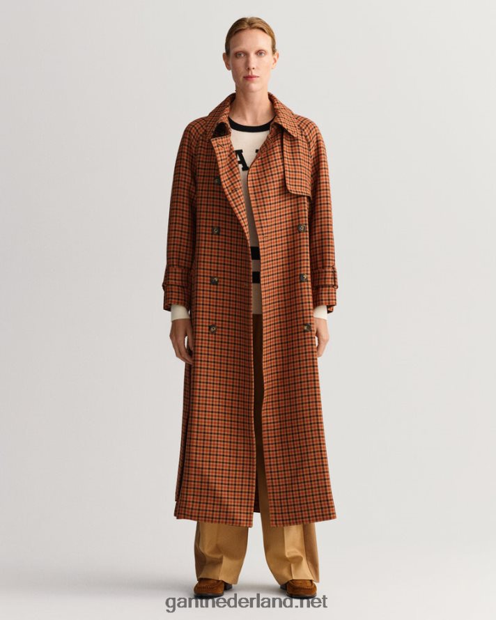 GANT vrouwen gouden sinaasappel geruite trenchcoat R48460763