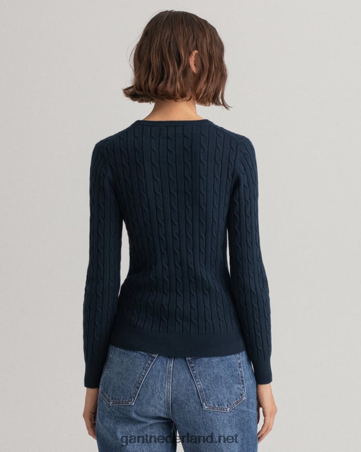 GANT vrouwen avond blauw Kabeltrui van stretchkatoen met ronde hals R48460693