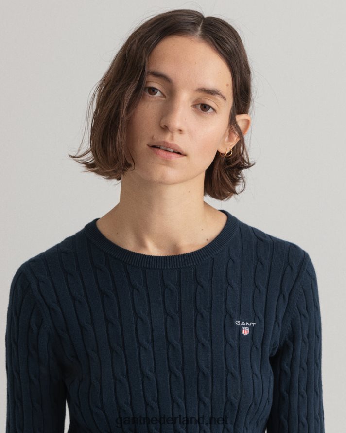 GANT vrouwen avond blauw Kabeltrui van stretchkatoen met ronde hals R48460693