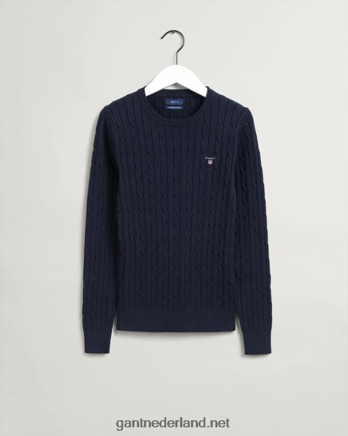 GANT vrouwen avond blauw Kabeltrui van stretchkatoen met ronde hals R48460693