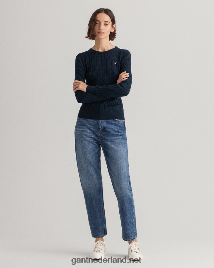 GANT vrouwen avond blauw Kabeltrui van stretchkatoen met ronde hals R48460693