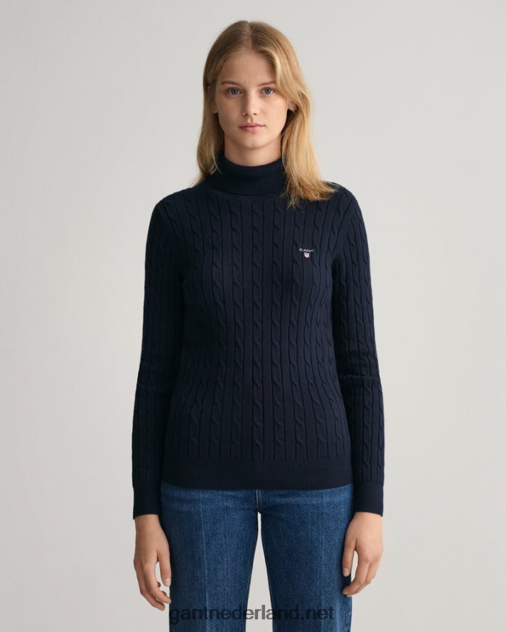 GANT vrouwen avond blauw coltrui van stretchkatoen met kabel R48460703