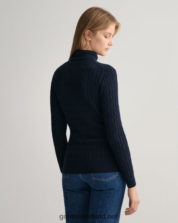 GANT vrouwen avond blauw coltrui van stretchkatoen met kabel R48460703