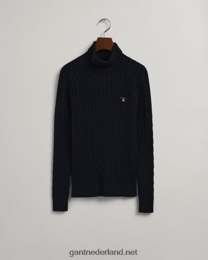 GANT vrouwen avond blauw coltrui van stretchkatoen met kabel R48460703