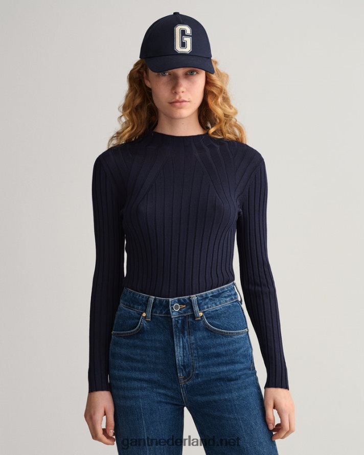 GANT vrouwen avond blauw geribbelde gebreide top R48460697