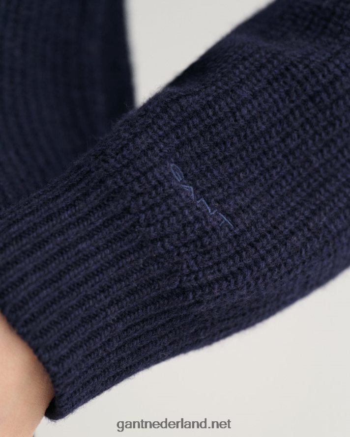 GANT vrouwen avond blauw geribbelde wollen trui met ronde hals R48460667