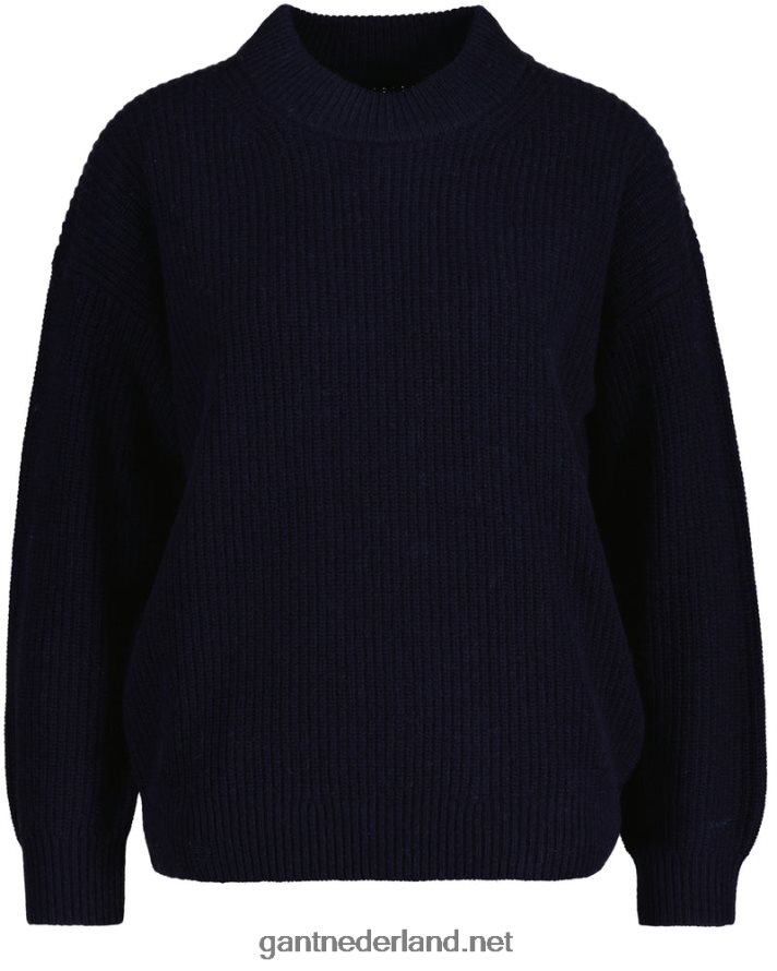 GANT vrouwen avond blauw geribbelde wollen trui met ronde hals R48460667