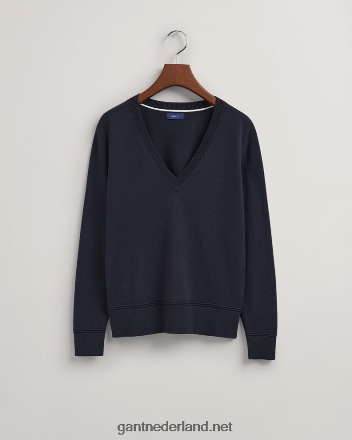 GANT vrouwen avond blauw lichte katoenen trui met v-hals R48460701