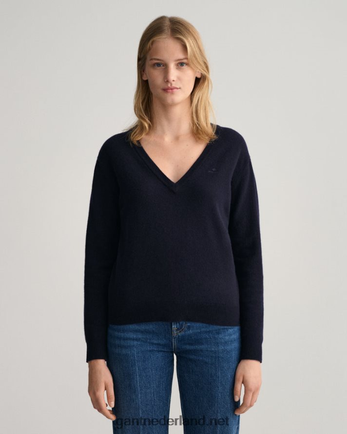 GANT vrouwen avond blauw superfijne lamswollen v-hals trui R48460695