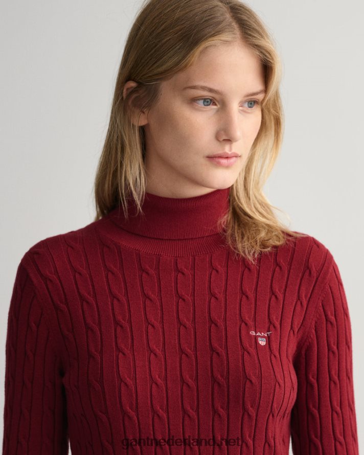 GANT vrouwen cabernet rood coltrui van stretchkatoen met kabel R48460708