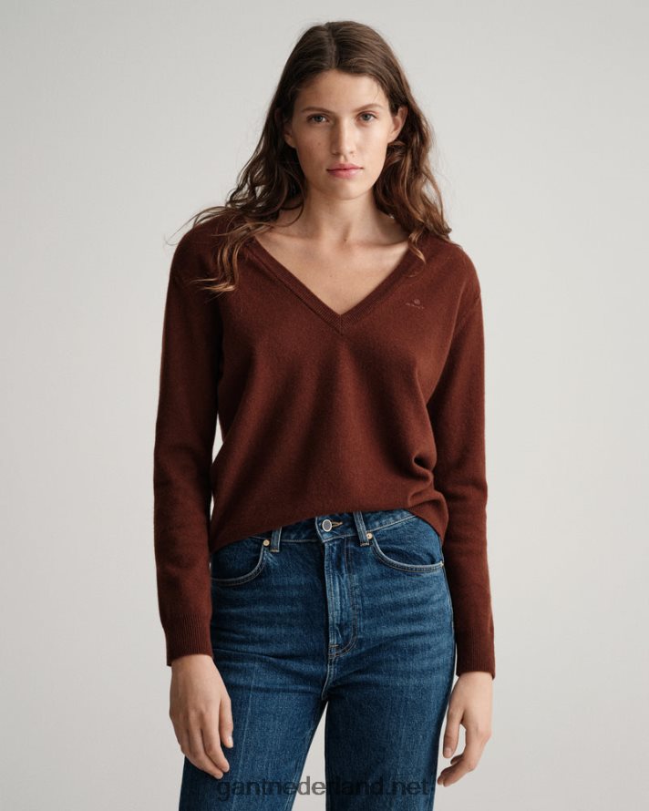 GANT vrouwen cacaoboon superfijne lamswollen v-hals trui R48460661