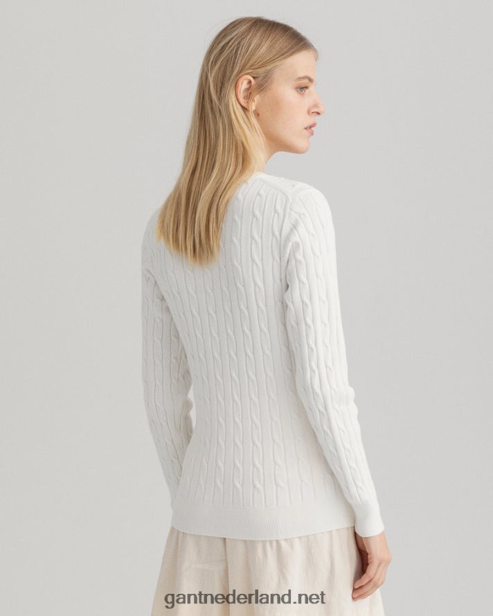 GANT vrouwen eierschaal Kabeltrui met v-hals van stretchkatoen R48460689
