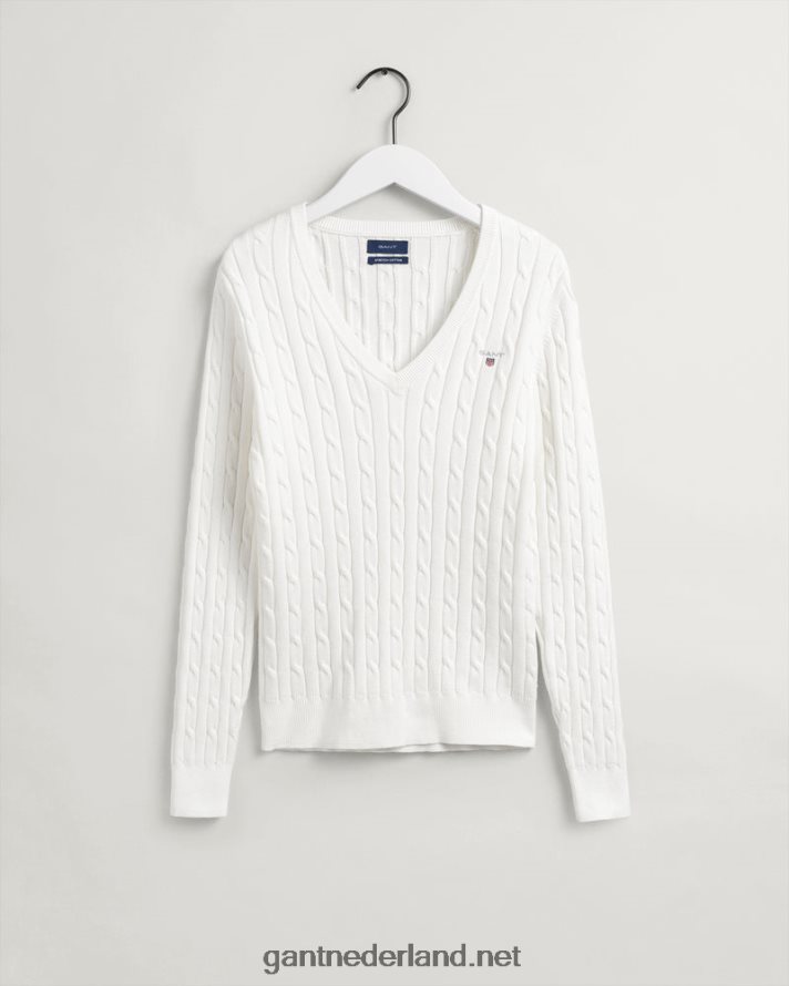 GANT vrouwen eierschaal Kabeltrui met v-hals van stretchkatoen R48460689