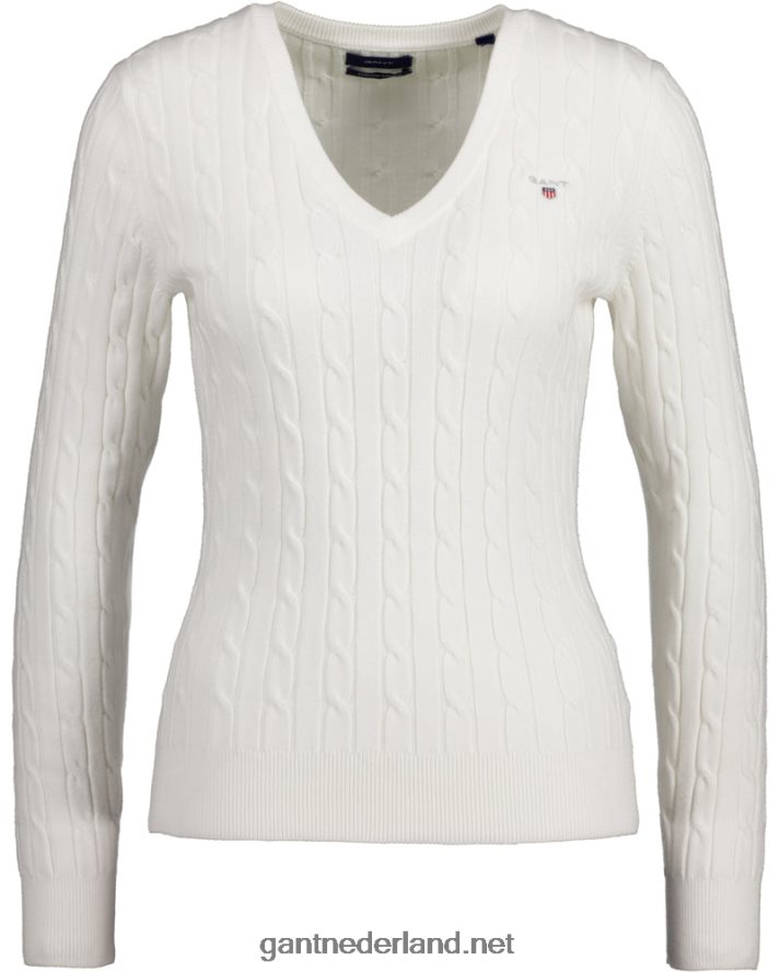 GANT vrouwen eierschaal Kabeltrui met v-hals van stretchkatoen R48460689