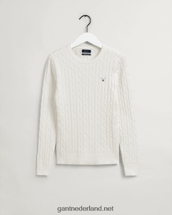 GANT vrouwen eierschaal Kabeltrui van stretchkatoen met ronde hals R48460699