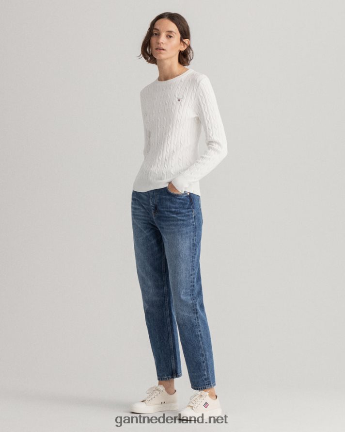 GANT vrouwen eierschaal Kabeltrui van stretchkatoen met ronde hals R48460699