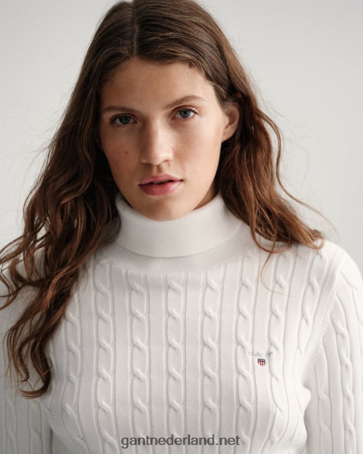 GANT vrouwen eierschaal coltrui van stretchkatoen met kabel R48460702