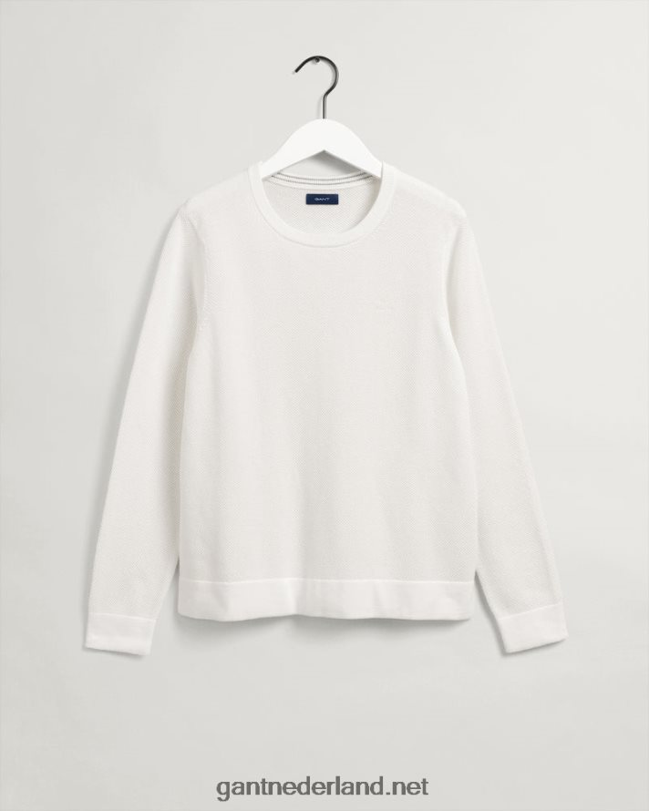 GANT vrouwen eierschaal katoenen piqué trui met ronde hals R48460692