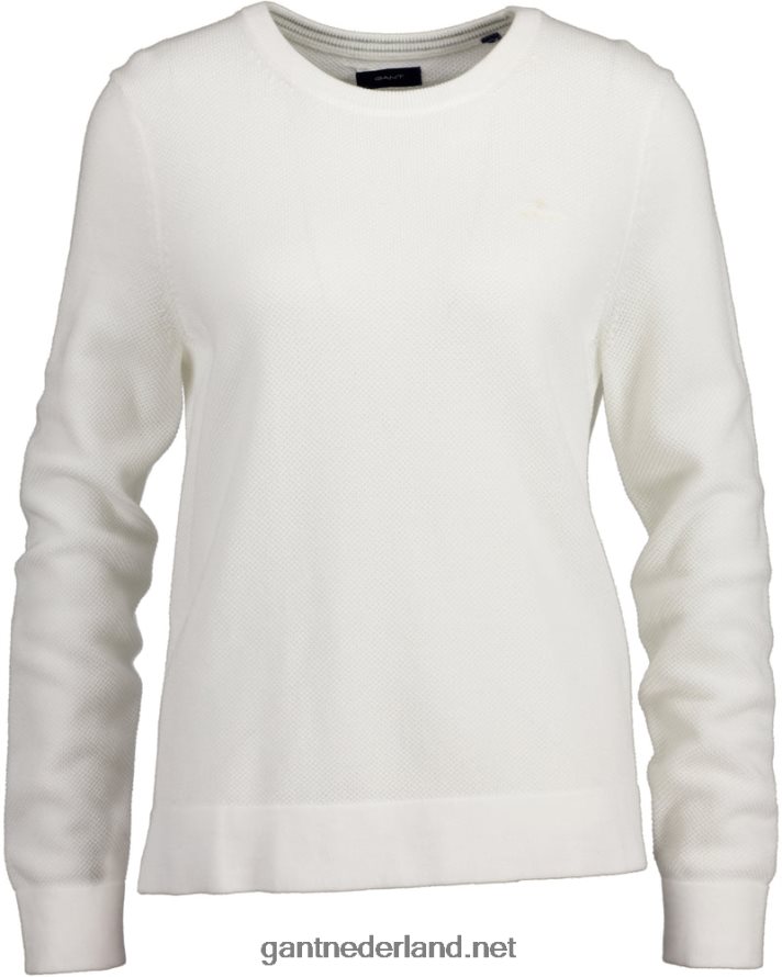 GANT vrouwen eierschaal katoenen piqué trui met ronde hals R48460692
