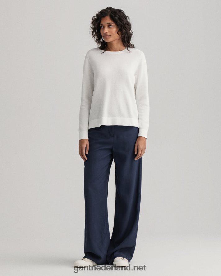 GANT vrouwen eierschaal katoenen piqué trui met ronde hals R48460692