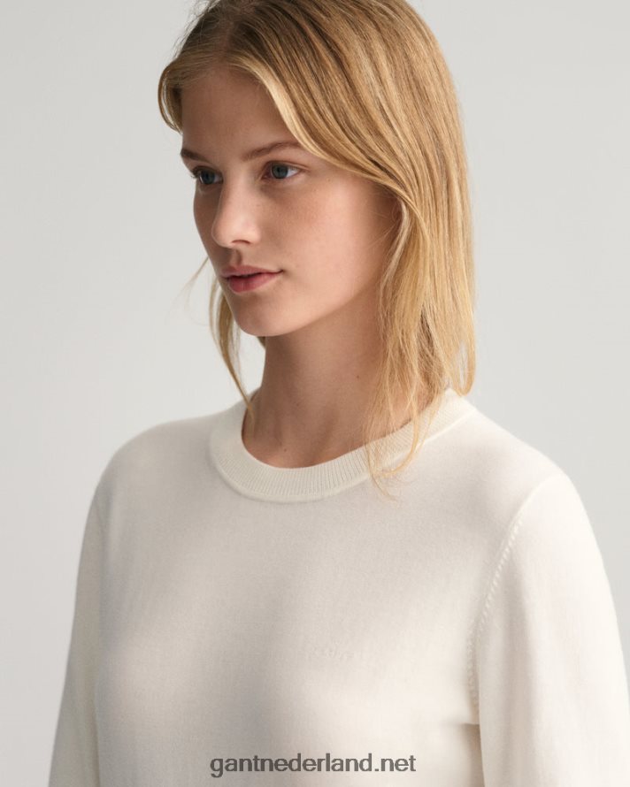 GANT vrouwen eierschaal lichte katoenen trui met ronde hals R48460680