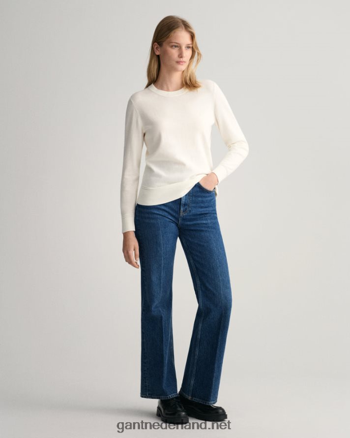 GANT vrouwen eierschaal lichte katoenen trui met ronde hals R48460680