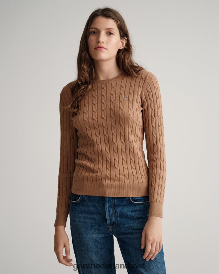 GANT vrouwen geroosterde walnoot Kabeltrui van stretchkatoen met ronde hals R48460686