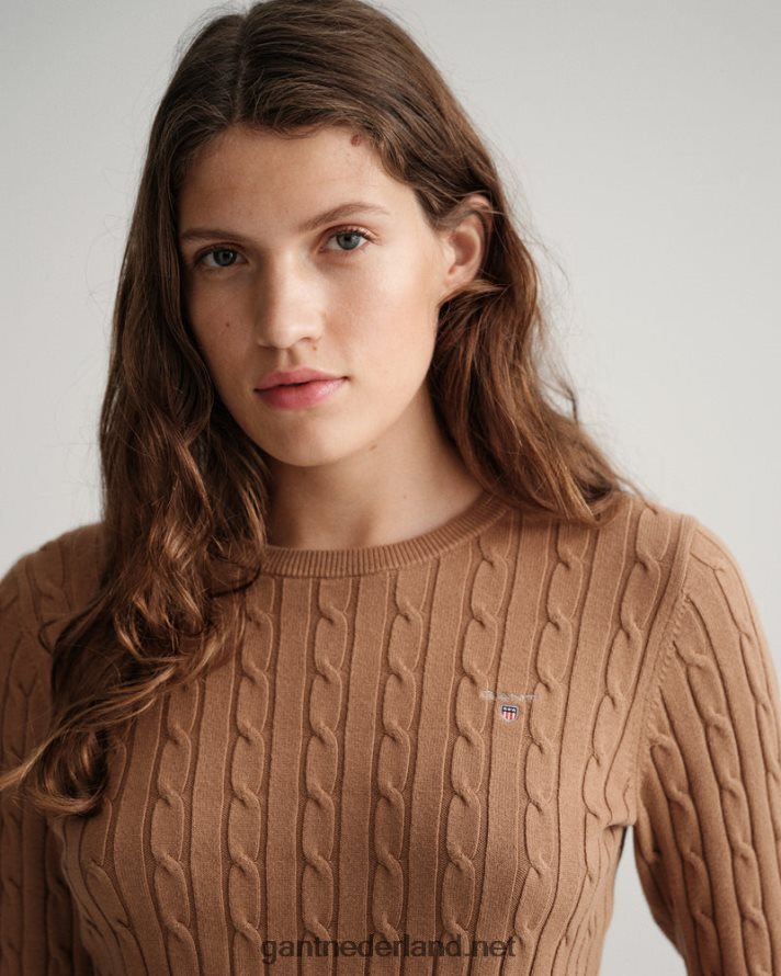 GANT vrouwen geroosterde walnoot Kabeltrui van stretchkatoen met ronde hals R48460686