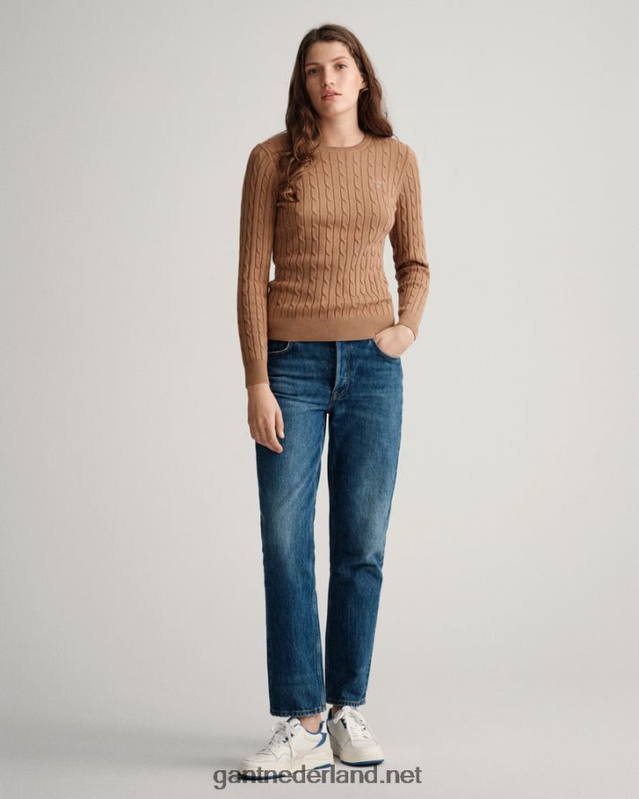GANT vrouwen geroosterde walnoot Kabeltrui van stretchkatoen met ronde hals R48460686