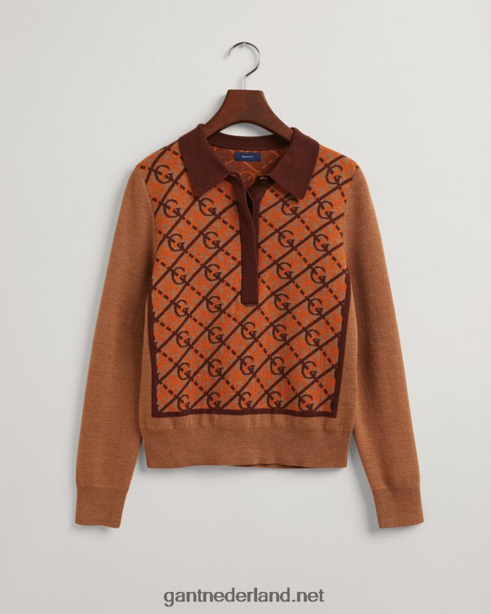 GANT vrouwen geroosterde walnoot g gedessineerde kraag top R48460657