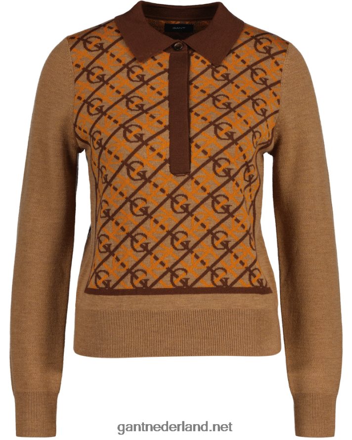GANT vrouwen geroosterde walnoot g gedessineerde kraag top R48460657