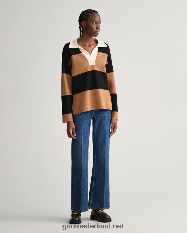 GANT vrouwen geroosterde walnoot gestreepte zware rugger R48460658