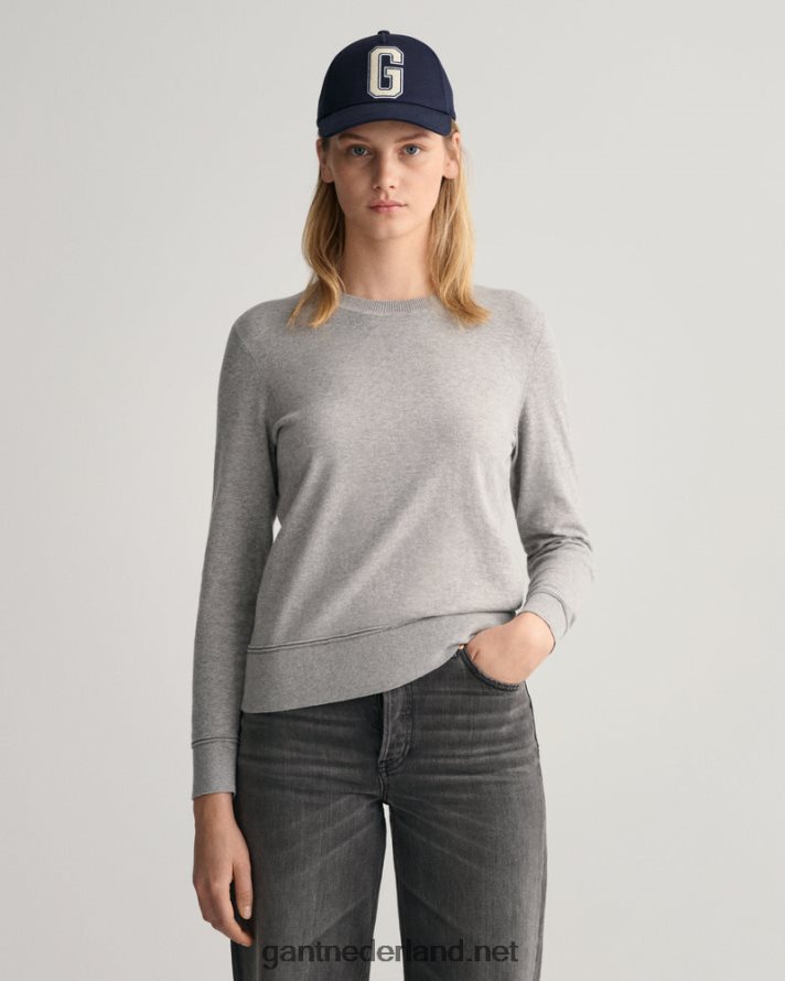 GANT vrouwen grijs gemêleerd lichte katoenen trui met ronde hals R48460681