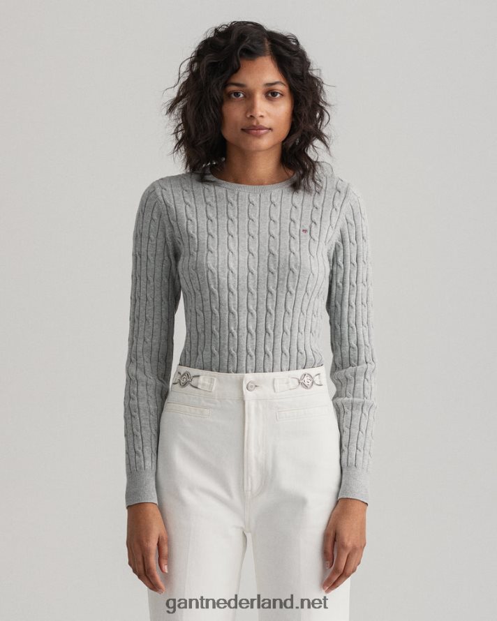 GANT vrouwen lichtgrijs gemêleerd Kabeltrui van stretchkatoen met ronde hals R48460700