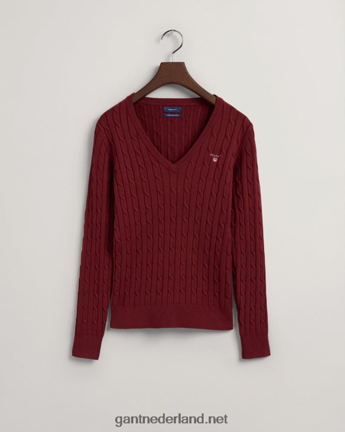 GANT vrouwen rood geplooid Kabeltrui met v-hals van stretchkatoen R48460685