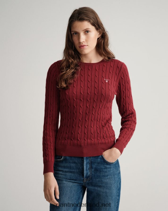 GANT vrouwen rood geplooid Kabeltrui van stretchkatoen met ronde hals R48460706