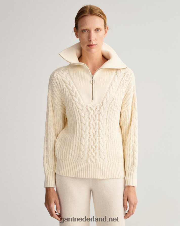 GANT vrouwen room kabeltrui met halve rits R48460674