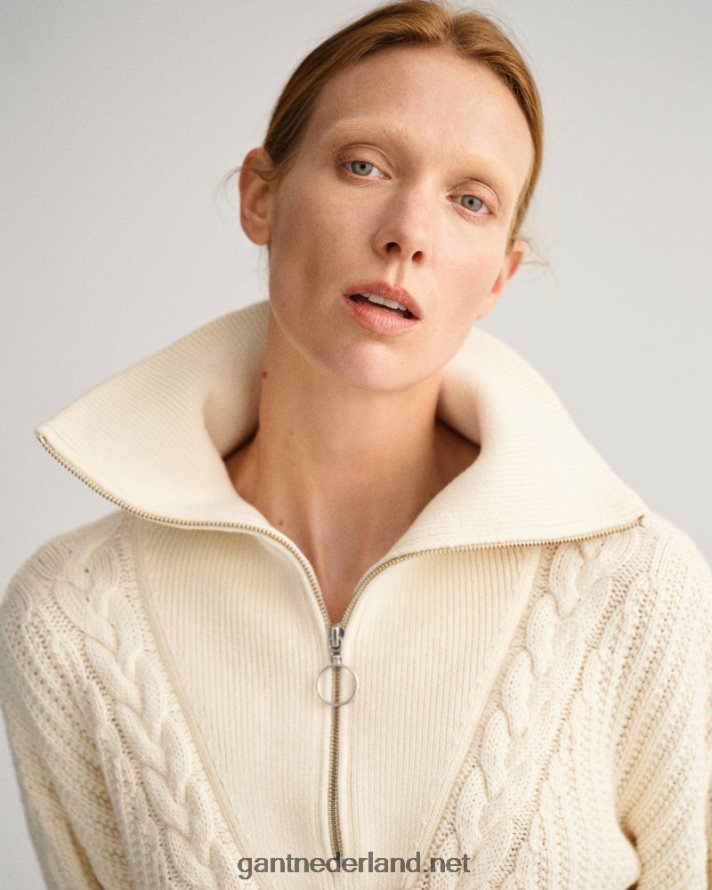 GANT vrouwen room kabeltrui met halve rits R48460674